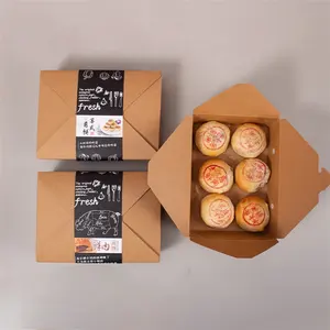 Custom Kraft Paper Puff Pastry Mooncake Packaging Gift Box For 6 Pieces