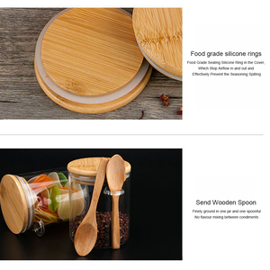 Pot en verre avec cuillère en bois, lavable, 450 ml, anneau en silicone d'étanchéité, bouteille de cuisine, organisateur de restaurant avec couvercle - Product Image 6