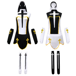 Disfraz de Monja para Mujer Adulta, Negro y Blanco, de Poliéster, para Juego de Roles, Halloween, Actuación en Escenario, con Diseño de Cruz - Product Image 2