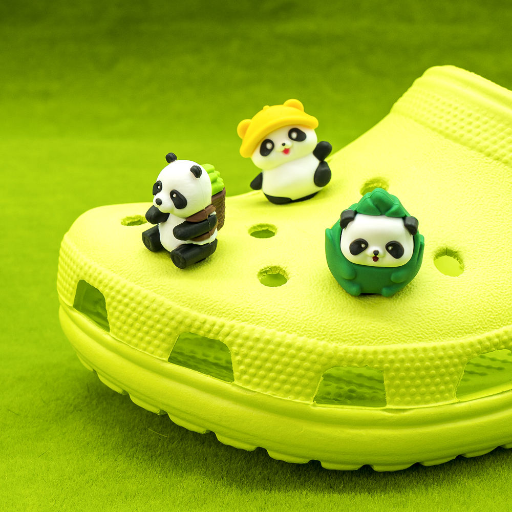 2025 Trendy New Fashion Custom 3D PVC Shoe Charm Personalized Cute Colorful Animals Pandas Shoe Charm Sets