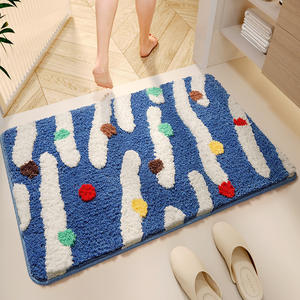 Tapis de bain floqué à rayures bohèmes, en fibre de polyester, absorbant, antidérapant, rectangulaire, pour salle de bain, salon, chambre à coucher - Product Image 4