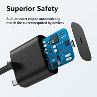 Cargador de Carga Súper Rápida USB Tipo-C de 25 W con Enchufe del Reino Unido y Certificación UKCA para Samsung S21 para iPhone OTG OVP para Uso con Cámara y Auriculares