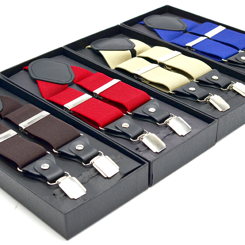 High Quality 4 Clips Men Suspenders Solid Adjustable Adult Suspenders Set in a Box
