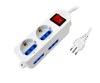 Multiprise avec interrupteur lumineux, 4 prises 2P+T 10/16A Bipasso + 2 prises 10A Schuko.