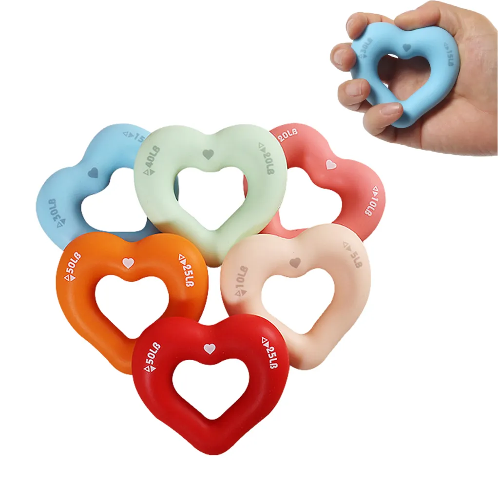 Forma de corazón TPR Dedos Agarre de silicona Terapia Ejercicio Agarre Bola de masaje de mano ODM Soft TPR Agarre de entrenamiento de muñeca en forma de corazón