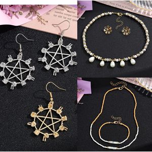 Collier bohème en pierre naturelle, imitation perle, style rétro, ensemble de bijoux pour femmes, style fête, fait main, alliage de cuivre - Product Image 5