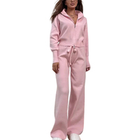 Ensemble décontracté en maille à double fermeture éclair pour femme, col montant, haut tricoté et pantalon large, deux pièces, automne-hiver