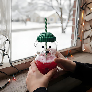 20oz Glass gấu cốc cà phê với màu xanh đậm nắp và rơm trong suốt dễ thương Little Bear cup 600ml biểu tượng tùy chỉnh rõ ràng Glass <span class=keywords><strong>Mug</strong></span> có thể - Product Image 6