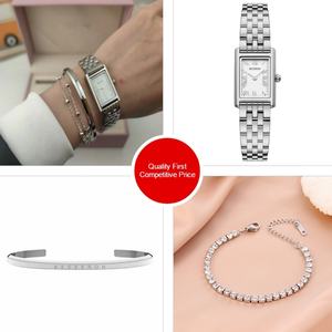 Reloj de Cuarzo de Acero Inoxidable con Zirconia, Diseño de Lujo, en Oferta, con Esfera de Puntero, Juego de Joyería para Mujer, 3 Piezas - Product Image 3