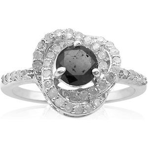 Anillo de Diamantes de 1.02 Quilates, Corte Redondo, Halo Negro, Anillo de Compromiso para Mujer, Oro Blanco de 10k - Product Image 1