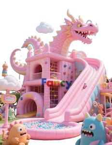 Nouvel arrivage Grand toboggan château gonflable dragon rose/toboggans secs d'occasion commerciaux/toboggans secs d'été à vendre - Product Image 1