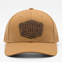 Casquette de camionneur respirante en maille à 5 panneaux avec logo en cuir personnalisé OEM de haute qualité pour la pêche et la chasse en extérieur