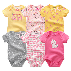 Conjunto sólido de seis piezas, ropa para recién nacidos, mameluco de bebé, mono de algodón puro, traje transpirable de manga corta para gatear para aire acondicionado - Product Image 5