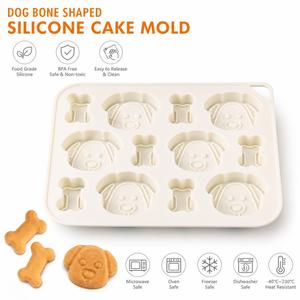 OEM Dog Face & Bone Shaped <b>Silicone</b> <b>Baking</b> Mold Food-Grade Non-Stick Pet Treat Tray for Cupcakes Muffins & DIY Desserts - Product Image 1