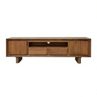 Meuble TV moderne de luxe en bois massif avec tiroirs de rangement et portes, design scandinave, à poser au sol pour salon et chambre, 55-59 pouces