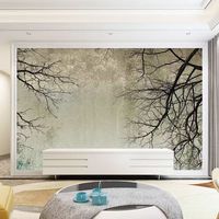 Papier Peint Mural Auto-Adhésif Gaufré Imperméable Série Arbres Sphaignes Forêt Brumeuse – Facile à Poser (DIY) pour Salon, Chambre à Coucher – Taille Personnalisée – Style Moderne