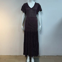 Robe longue plissée unie à col en V et manches courtes, sculptante à la taille, pour femme, mode et loisirs, haute qualité