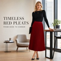 Jupe plissée mi-longue pour femme, taille haute, coupe trapèze, plis couteaux, style bureau, décontractée, vente en gros, personnalisable OEM ODM