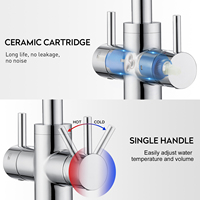 DVGW CUPC Filtre à eau gazeuse à 3 voies par osmose inverse Robinet de cuisine à 4 voies en acier inoxydable