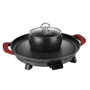 New Model Electric Grill And Hot Pot Combo 42Cm Round Non Stick With Lid For Indoor Cooking - Product Image 1