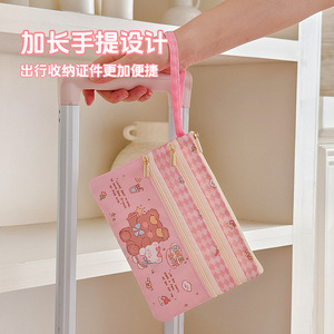 Double Layer Card Holder Pencil Case With Handle And Zipper For Student Travel ID Storage Pink Red Blue White 19x14cm - Product Image 3