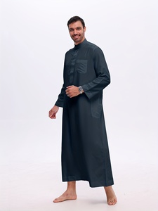 AL HARAMAIN <b>Men's</b> Arabic <b>Thobe</b> - Soft Long Sleeve Prayer Robe with Stand Collar, Loose Fit & Machine Washable - Product Image 3