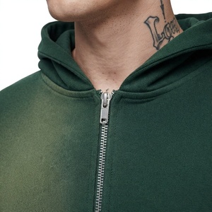 Men Dip Dye Zip up Hoodie Regular Fit Solid Color Cotton French Terry Casual Autumn <b>Front</b> Logo ODM Sweatshirt - Product Image 6