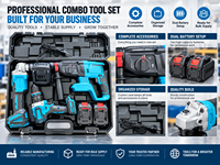 Ensemble d'outils électriques rechargeables au lithium-ion WB avec garantie de 6 mois, coffret rigide, perceuse à percussion, meuleuse d'angle et perceuse électrique