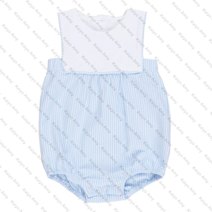 Pakaian anak laki-laki Set pakaian biru muda bergaris baju bayi laki-laki baju Romper musim panas kemeja anak laki-laki + Set pendek - Product Image 3