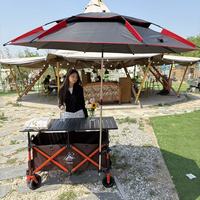 Chariot de vente portable et pliable avec table réglable en hauteur, roues tout-terrain et auvent pour le camping en extérieur et la vente de rue