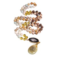 Kalung Citrine Zebra Jasper Mala Liontin Pohon Kehidupan Bentuk Tetesan Air Mata Rantai Sweater Batu Alam Perhiasan Meditasi Yoga