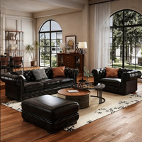 Luxuriöses Mid-Century Chesterfield Polster-Sofa-Set aus Echtleder mit 3 Sitzen und Schaumstoffpolsterung für Villa-Wohnzimmermöbel