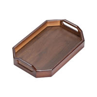 Plateau multifonctionnel de luxe léger, vintage, en bambou brun châtain, à poignée octogonale, pour service à café, porte-tasses à thé, assiette à dîner