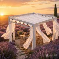 Pavillon rétractable en tissu PVC, auvent en aluminium DICKSON, rideaux transparents, éclairage LED, revêtement poudré, style antique pour jardin et cour arrière