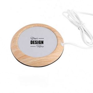 Personalized USB Cup Warmer Coaster - Wood Grain Coffee <b>Mug</b> Heater Pad for Desk, Tea & Beverage Warmer for Home/Office - Product Image 1