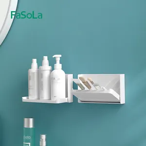 FaSoLa可折叠塑料浮动壁架壁挂式搁板折叠储物自粘悬挂浴室储物架
