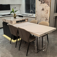 Table à manger extensible et rétractable en dalles de pierre de luxe léger pour la maison, la cuisine et le comptoir de bar, avec rangement sous le bureau