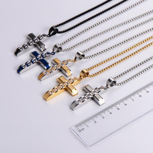 Christian <b>Cross</b> Religion Non Tarnish Cubic Zirconia Non Tarnish Waterproof Stainless Steel Jewelry Pendants Women Male Man Mens - Product Image 1