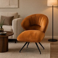 Fauteuil lounge en velours avec dossier cannelé, accoudoirs arrondis et assise rembourrée pour salon, chambre, bureau et mobilier commercial