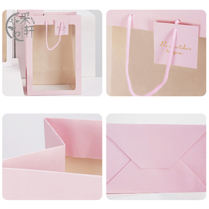 Borsa Regalo Trasparente per Bouquet di Fiori, Sacchetto di Carta Kraft per Shopping e Compleanni, Personalizzabile con Logo, con Finestra - Product Image 5