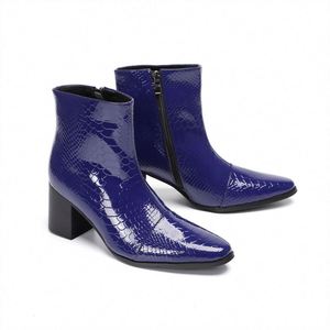 Botas Fashion Blue Genuine Leather Pointed Toe High Heel Boots for <b>Men</b> Plus Size Night Club Party Jazz Dance Ankle Boots <b>Shoes</b> - Product Image 6