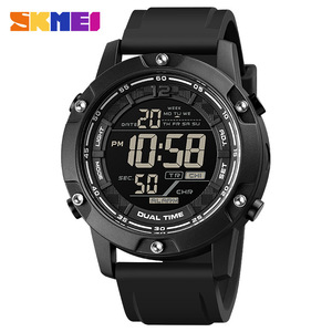 Skmei Digital Watch Men 100m Water Resistant Black Silicone Strap Dual Time Alarm Sport Watch - Product Image 5