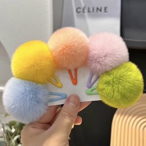 Mignon réel Rex lapin fourrure pompons enfants coloré pince à cheveux avec petite belle fourrure douce <span class=keywords><strong>Mini</strong></span> boule pince - Product Image 1
