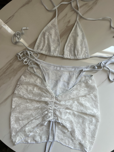 STOCK Deux Couleurs <span class=keywords><strong>Sans</strong></span> Coussinet Jupe en Dentelle Femmes 3 Pièces Maillots de Bain Cravates Détails Ensemble Bikini Basique - Product Image 4