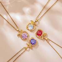 Collar de Cadena con Colgante de Manzana Pequeña de Acero de Titanio de Alta Calidad con Circonitas de Colores para Mujer, Joyería de la Serie Frutas