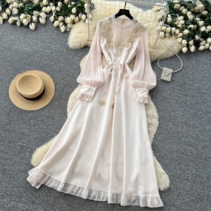 Abiti Lunghi da Sera Primaverili per Donna, Vestito Maxi con Colletto Arricciato e Perline, Plissettato - Product Image 3