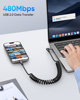 Cable de Carga Rápida SUNGUY Tipo-C 60W 3A, Cable de Alimentación USB C de Ángulo Recto, Retráctil, para Teléfono Móvil, Portátil y Automóvil