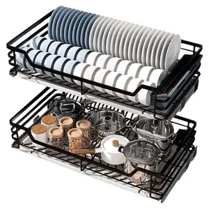 Tigela de aço inoxidável 304 de dupla camada para armazenamento de pratos, correias e gavetas, correias e pratos de cozinha, estilo metal, com travas