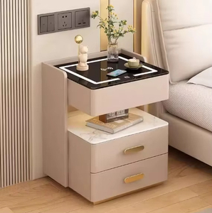 Mesita de Noche LED Inalámbrica Inteligente Moderna <span class=keywords><strong>LUMIO</strong></span> con 2 Cajones, Mueble de Dormitorio con Superficie de Mármol Ecológica y Duradera para el Hogar - Product Image 2