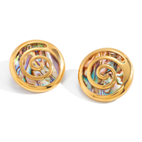 Boucles d'oreilles J&D en or 18 carats PVD martelé, pendantes en coquille de Paua naturelle, géométriques, esthétique bohème, résistantes à l'eau